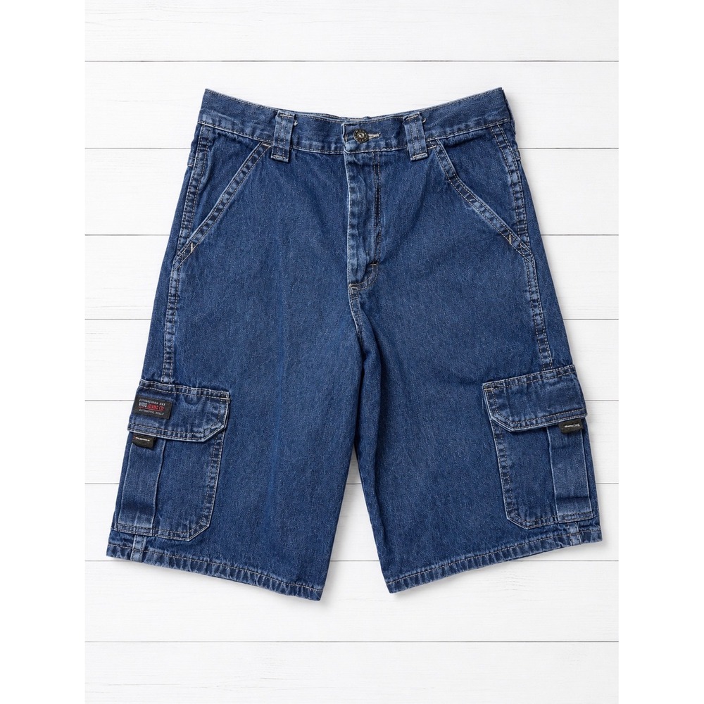 Wrangler Boys Dark Wash Denim Cargo Shorts Size 12 Regular Adjustable Waist